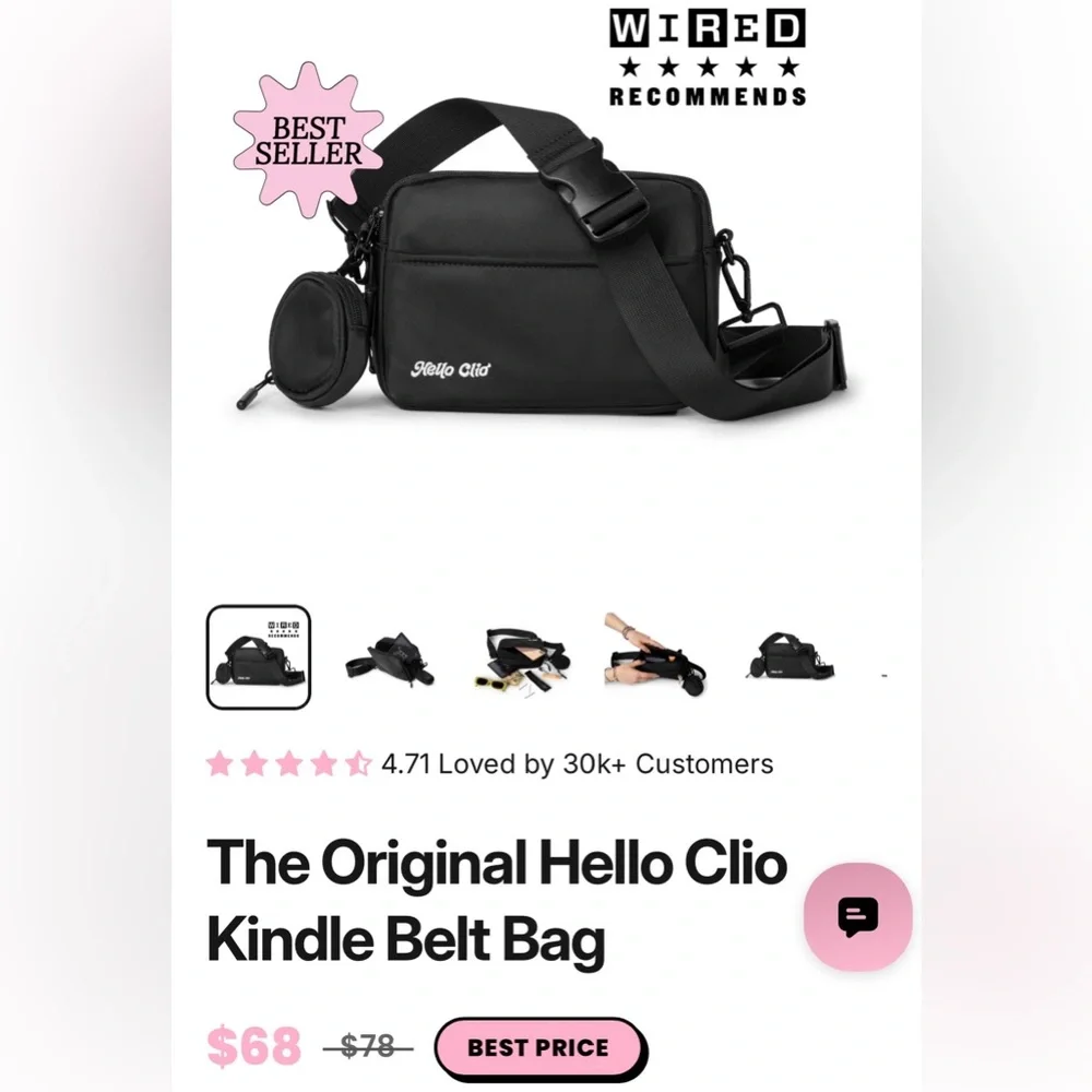 Hello Clio Original Black Kindle Purse Bag - Picture 1 of 15